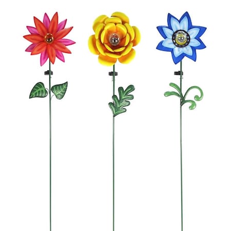 Multicolored Glass/Metal 60 In. H Flower Solar Garden Stake, 9PK